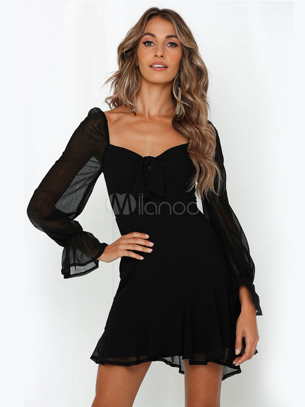 Mini vestidos larga corto de gasa - Milanoo.com
