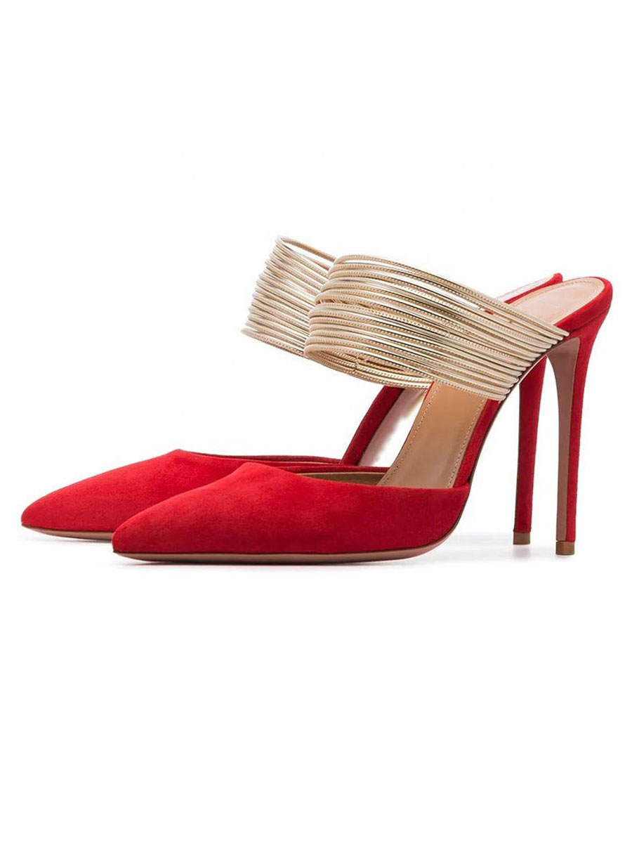 red pointed toe mules