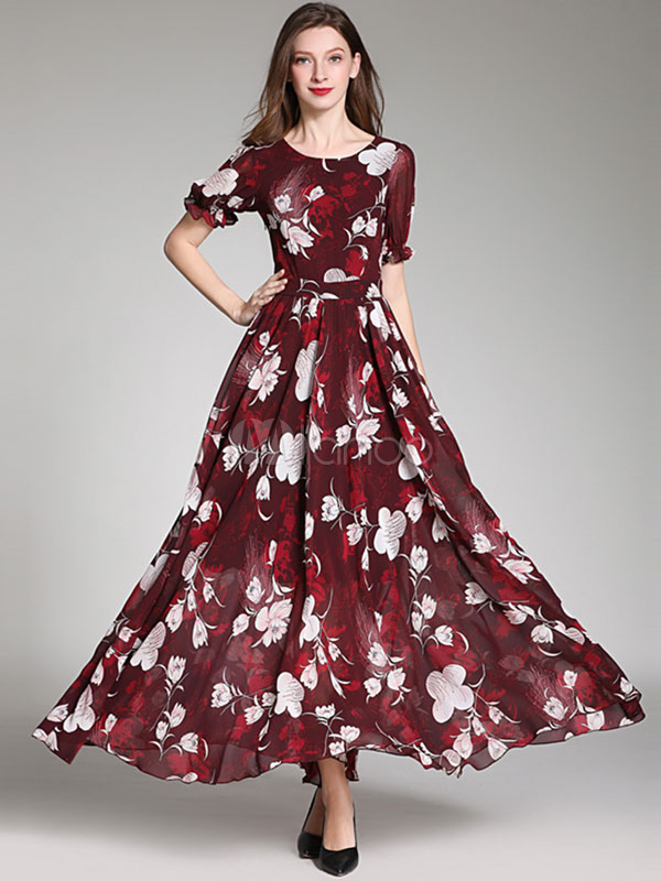 red floral chiffon dress