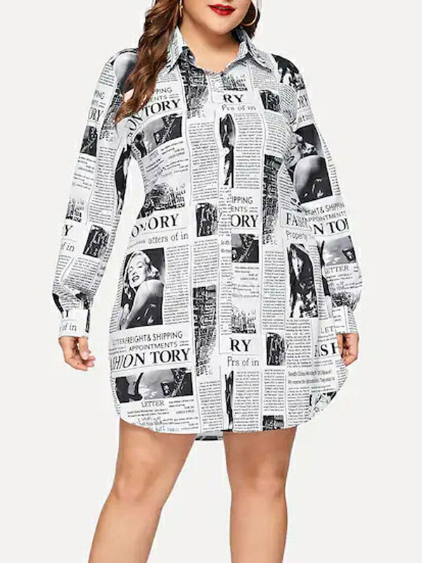 Abito chemisier taglie forti per abito longuette in chiffon stampato carta  donna - Milanoo.com