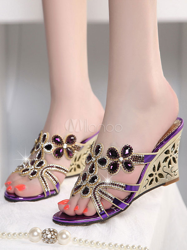 Sandali con zeppa da donna Viola Sandali con punta aperta e strass Sandali  senza schienale - Milanoo.com