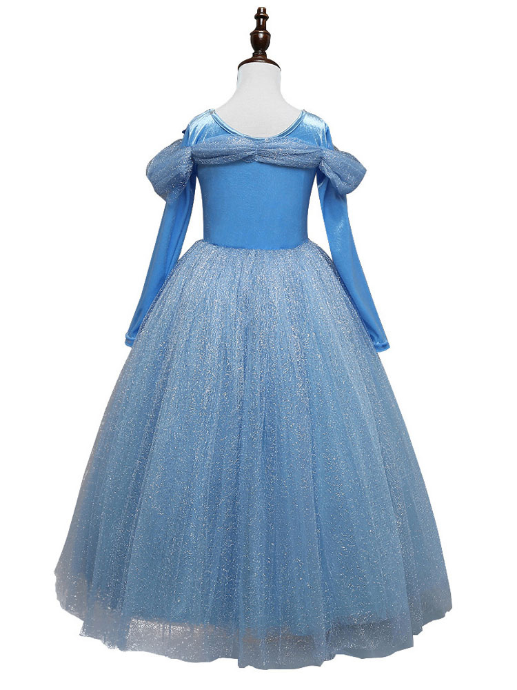 Kids Halloween Cosplay Blue Princess Cindrella Tulle Starlet Dress ...