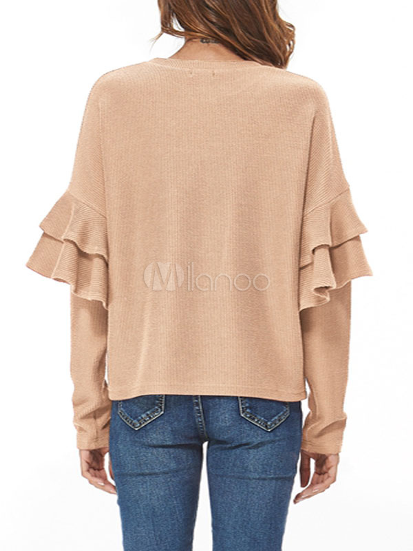 Maglione donna pullover gioiello collo rouches maglieria manica lunga -  Milanoo.com