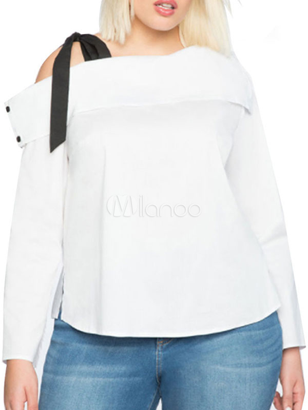 plus size white one shoulder top