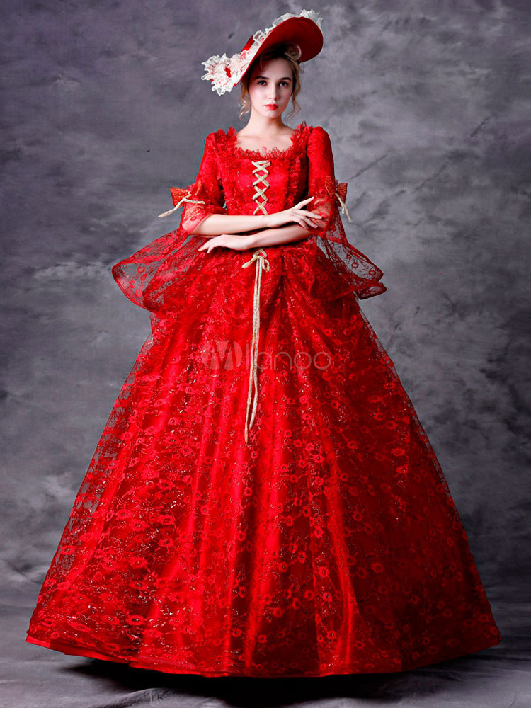 中世 ドレス 女性用 プリンセス 貴族ドレス レッド ヴィクトリア風 