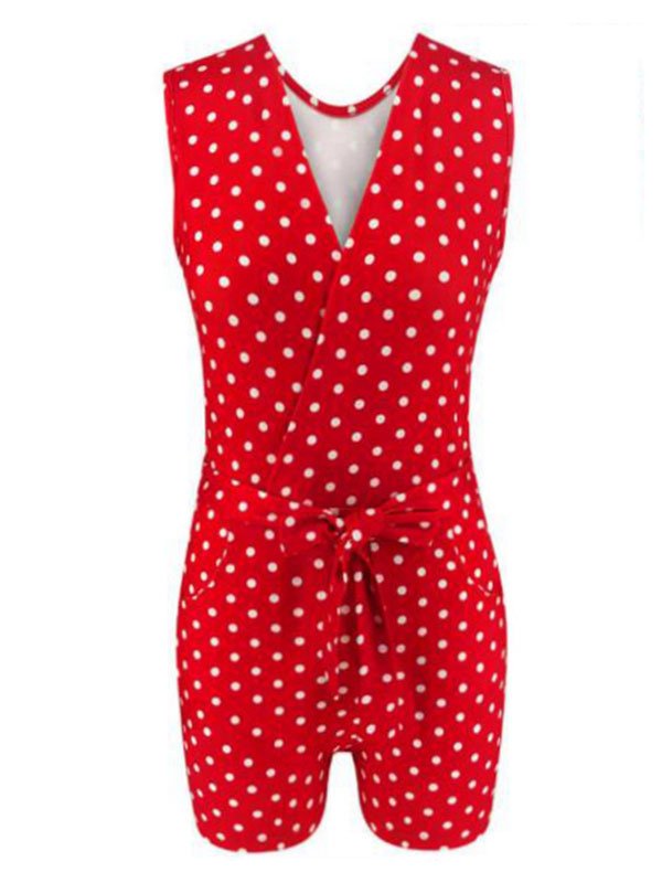 red and white polka dot playsuit