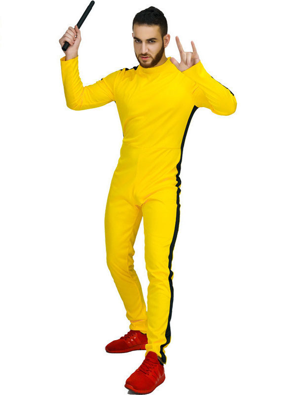 Men Celebrity Costume Halloween Bruce Lee Gongfu Yellow Jumpsuit -  