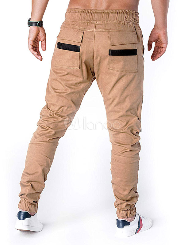 Men's Trousers Natural Waist Tapered Fit Black Men's Pants - Milanoo.com