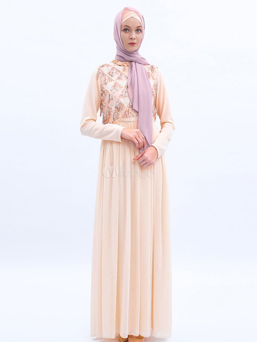 Lazzboy Muslimische Abend Maxi-Kleid Muslimischen Kleider Frauen Spitze Pailletten Strickjacke Maxikleid Abaya Kaftan Dubai Paillettenstickerei Der Moslemischen