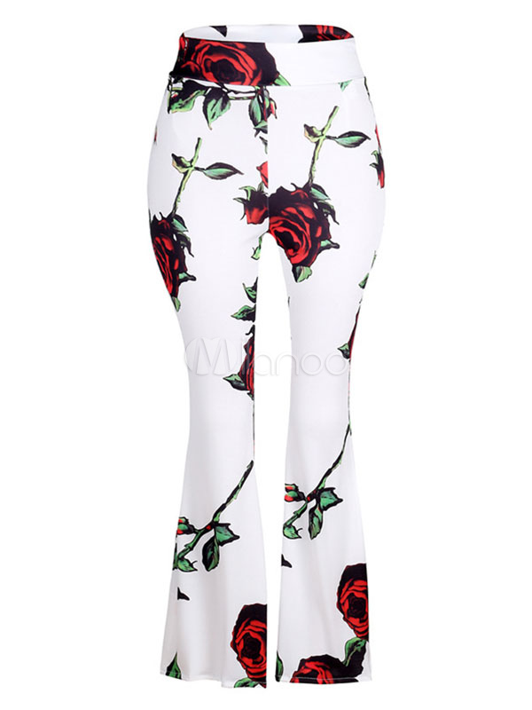 Pantaloni Casual Donna Palazzo A Vita Alta Con Pieghe, Gamba Larga Svasata, Stampa, Elasticizzati, Comodi Per Lo Yoga, Made In USA, Giglio Marrone Chiaro, Taglia 3X