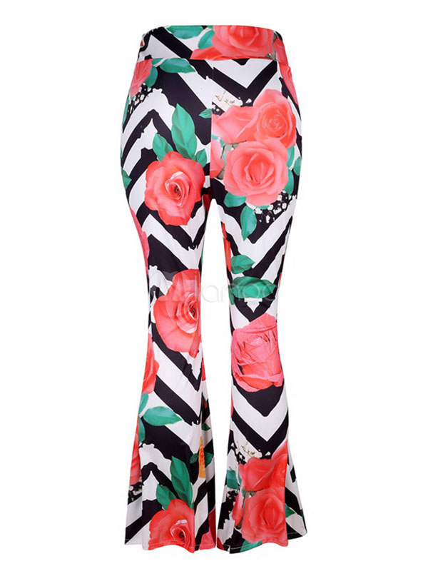 Pantaloni a zampa d'elefante Pantaloni a vita alta con gamba svasata con stampa floreale