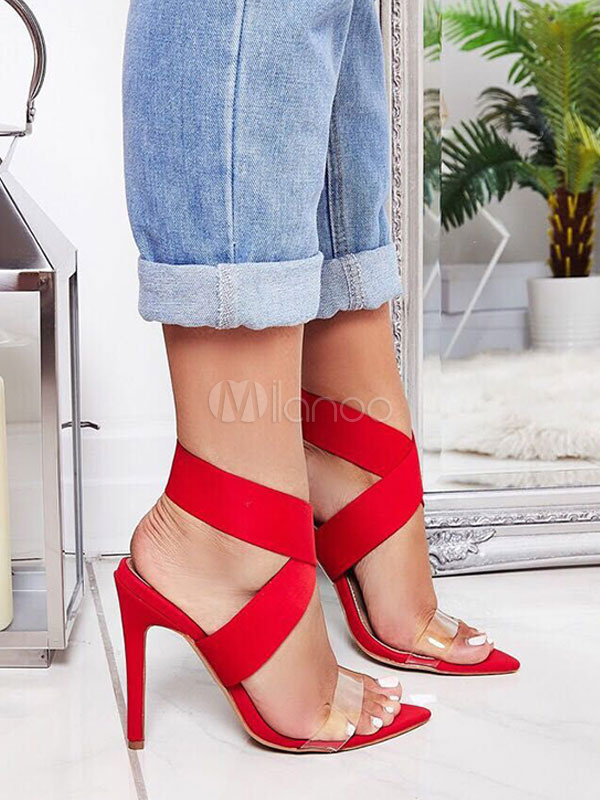 red criss cross heels