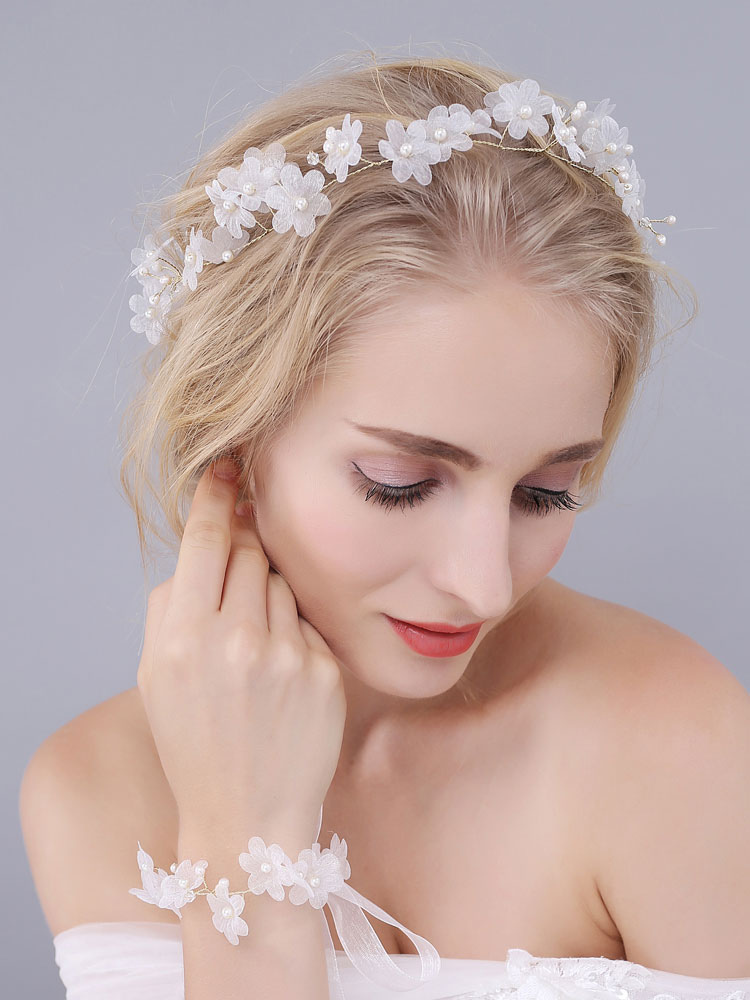 Oriamour Hochzeits-Stirnband Mit Echten Süßwasserperlen – Verstellbar, Elegante Blumen & Schleifen