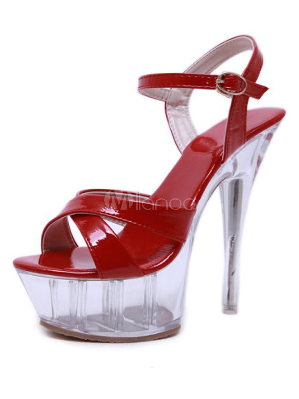 High Heel Sexy Sandals Red Leather Open Toe 2