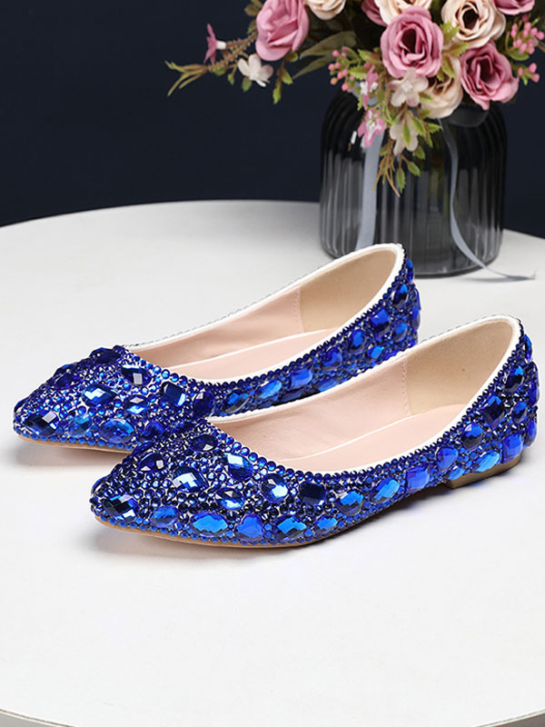 blue pointed flat shoes