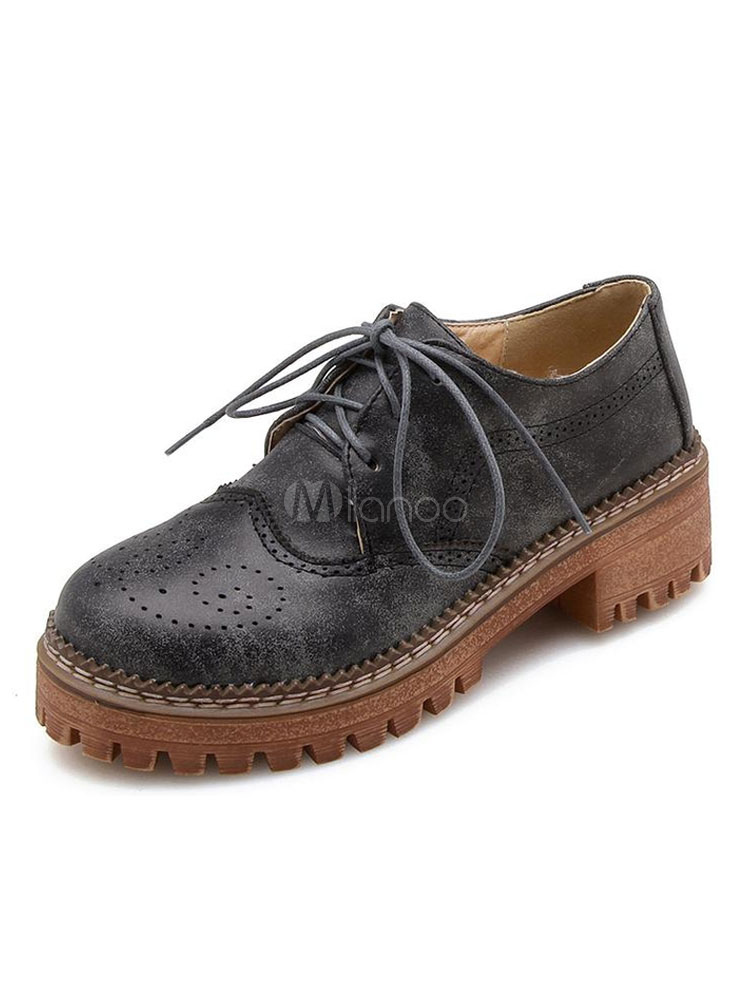 Zapatos vintage oxfords retro desgastados con punta redonda para mujer -  Milanoo.com