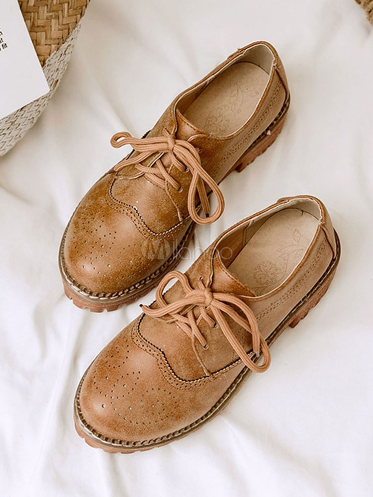 Scarpe vintage stringate con punta arrotondata retrò da donna Oxfords -  Milanoo.com