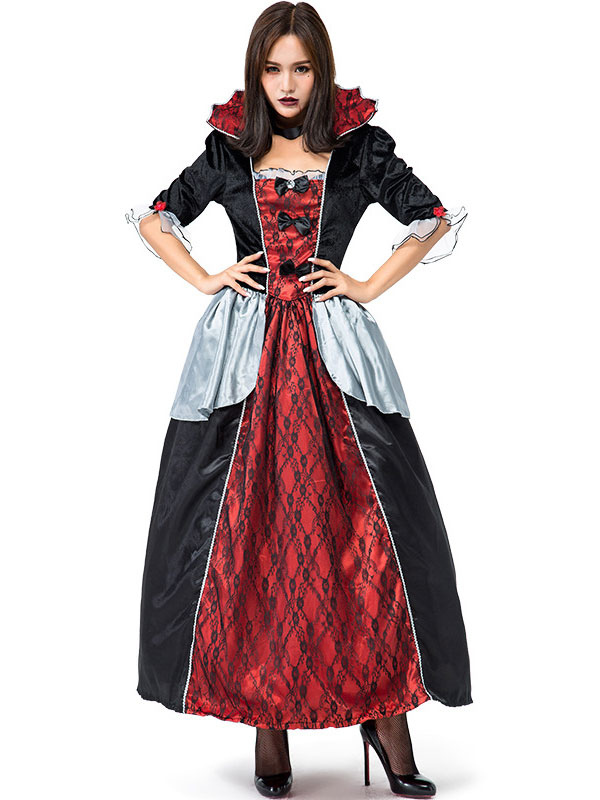 Disfraz Halloween Disfraces de Halloween Vestido Vampiro Negro de Mujer  Gargantilla Encaje Disfraces de Fiestas de Halloween Carnaval Halloween -  