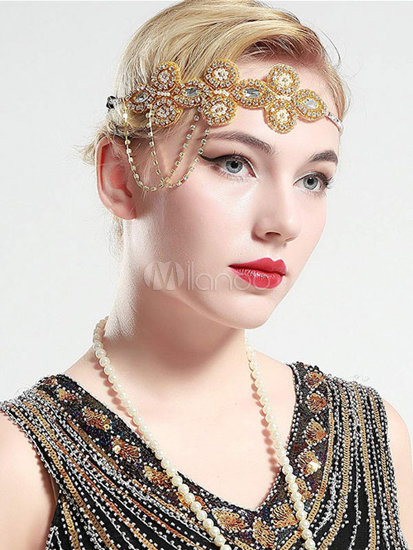 Flapper Dress Accessories Blond Chain Rhinestone 1920s Great