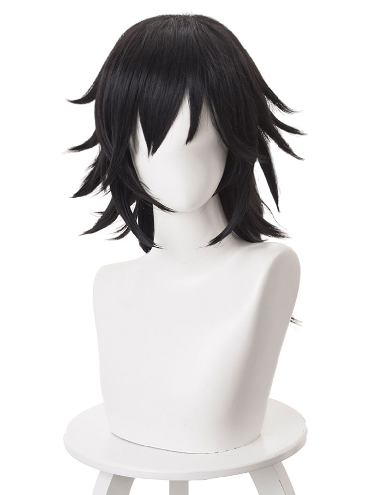 Tomioka Giyuu Perucas de Cosplay Masculino, Anime, Longo, Preto