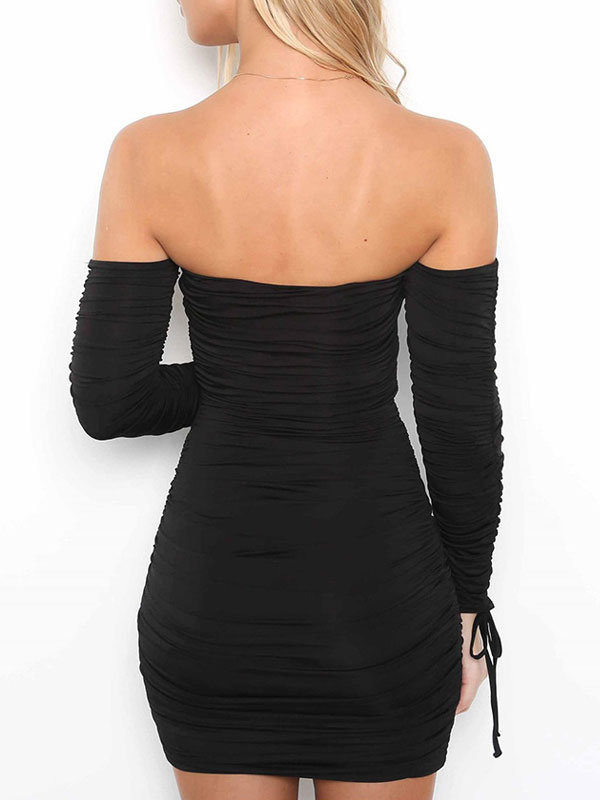 Ruched Bodycon Dress Off The Shoulder Long Sleeves Sexy Club Dress ...