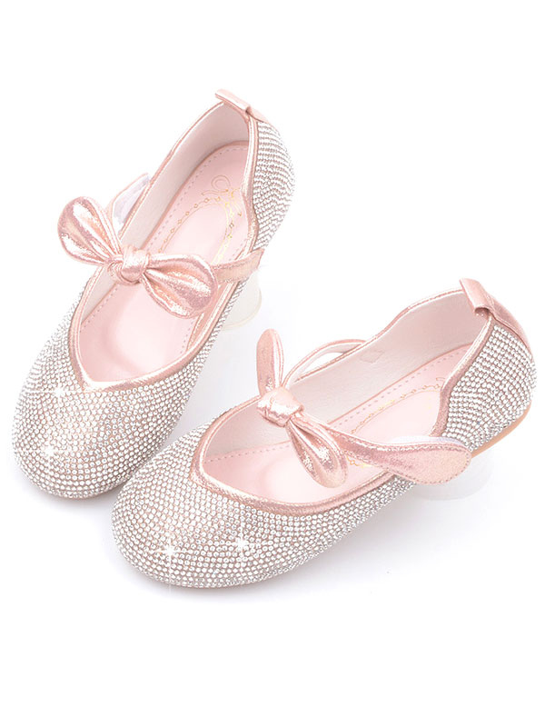 Flower Girl Shoes Pink Leather Bows 