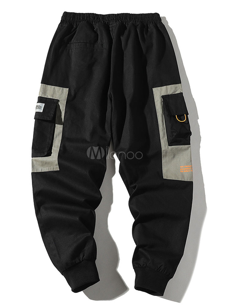 Pants For Men Comfy Color Block Straight Overalls Grey Men's Pants ...