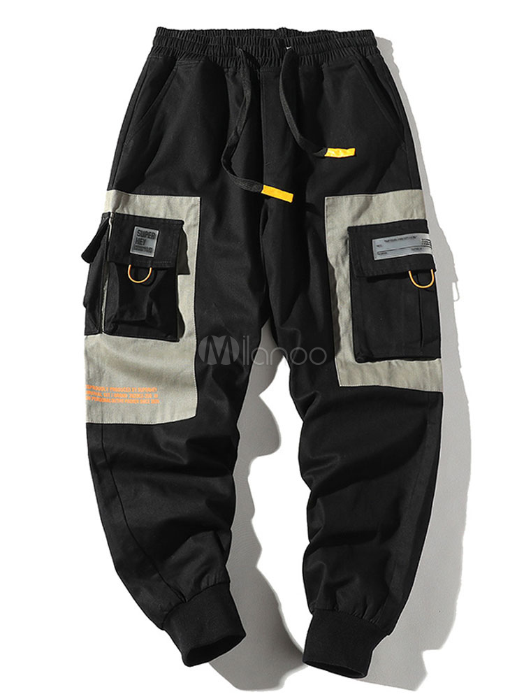 Pants For Men Comfy Color Block Straight Overalls Grey Men's Pants ...