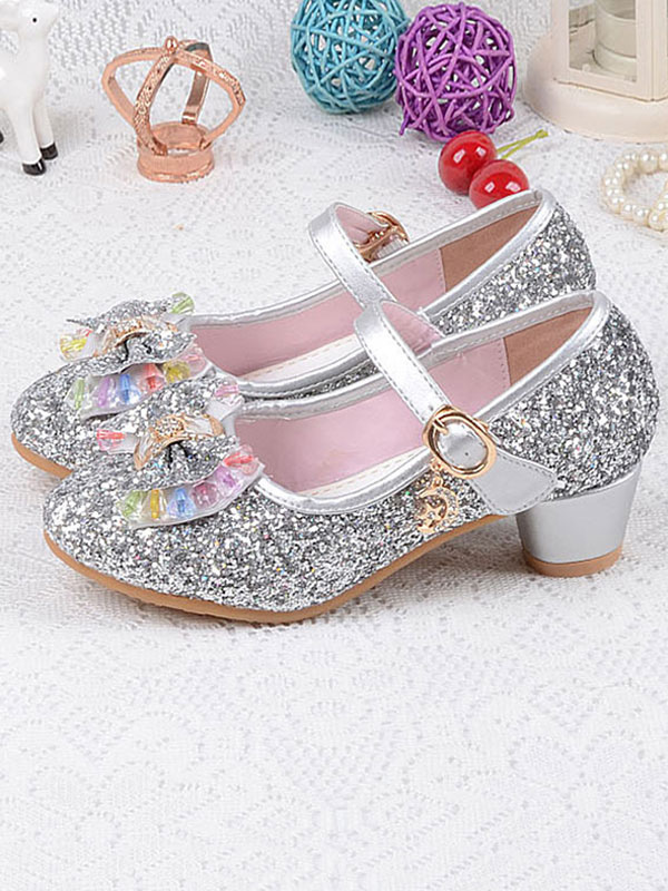 Flower Girl Shoes Silver Sequined Cloth 