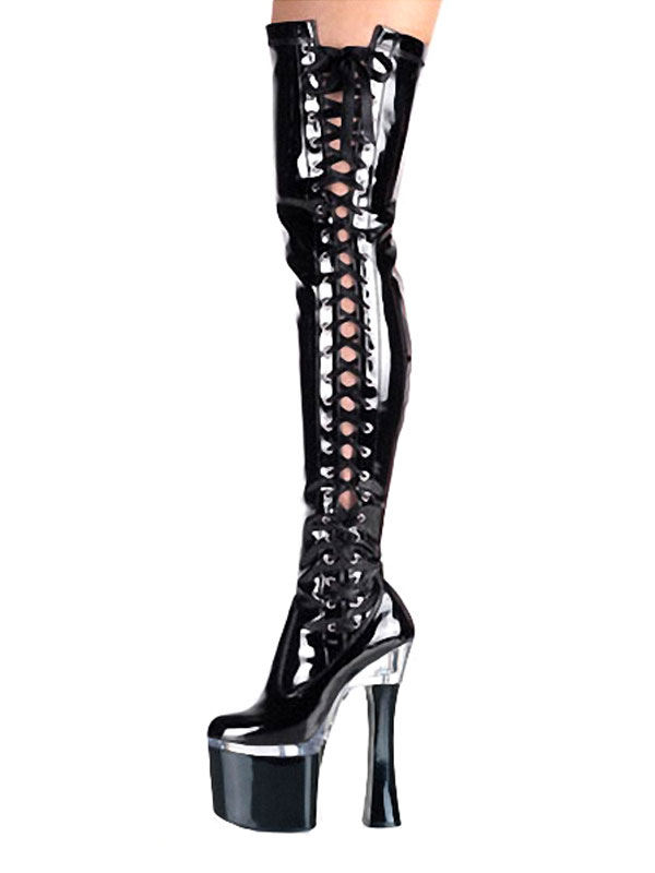Botas de tacón alto sexy Zapatos de stripper con Tacón de carrete Rave Club Botas altas de muslo negro Botas sobre la rodilla Zapatos de baile de barra - Milanoo.com