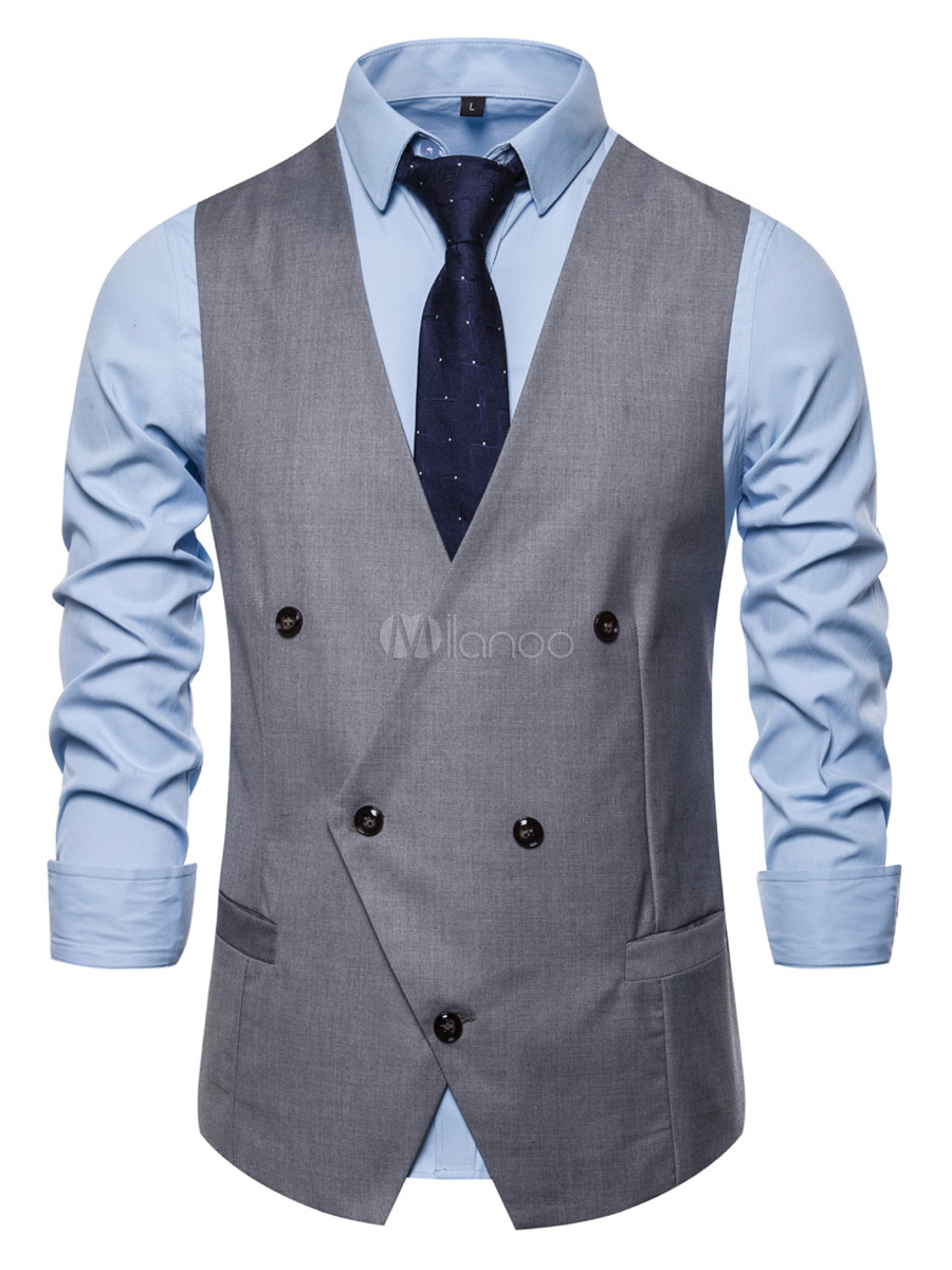 Men's Dress Vests Wedding British Style VNeck Buttons White