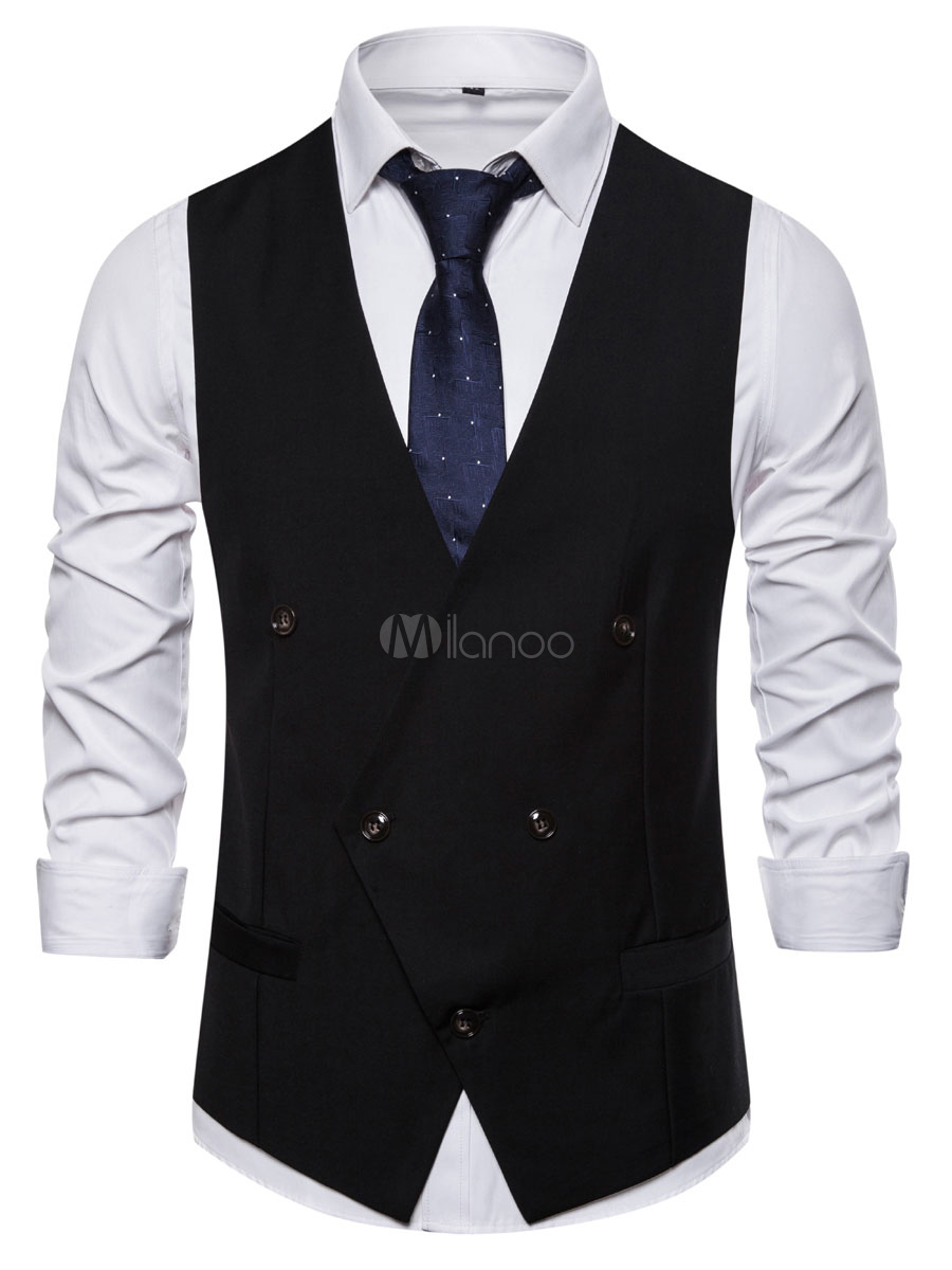 Men's Dress Vests Wedding British Style V-Neck Buttons White - Milanoo.com