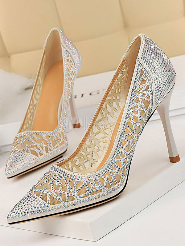 Un evento Sanción pegamento Zapatos de tacón de aguja con punta puntiaguda para mujer Diamantes de  imitación Tacones elegantes Plata - Milanoo.com