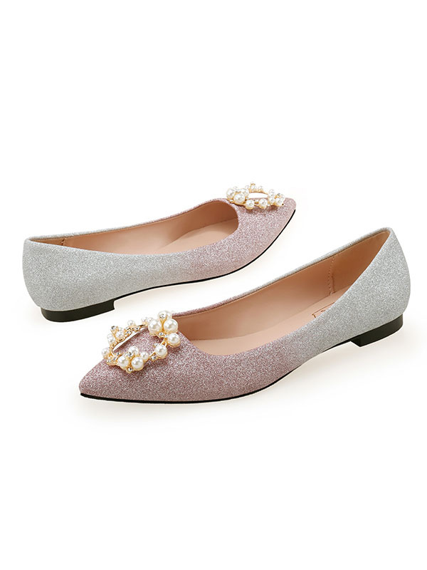 Shoes Occasion Shoes | Evening Shoes Pointed Toe Pearls Glitter Evening Flats - YK92685