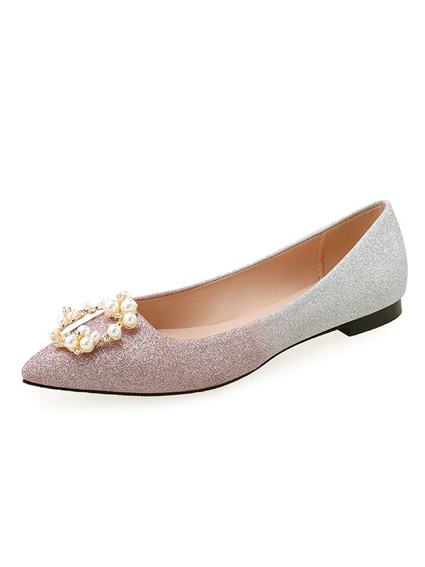 Shoes Occasion Shoes | Evening Shoes Pointed Toe Pearls Glitter Evening Flats - YK92685