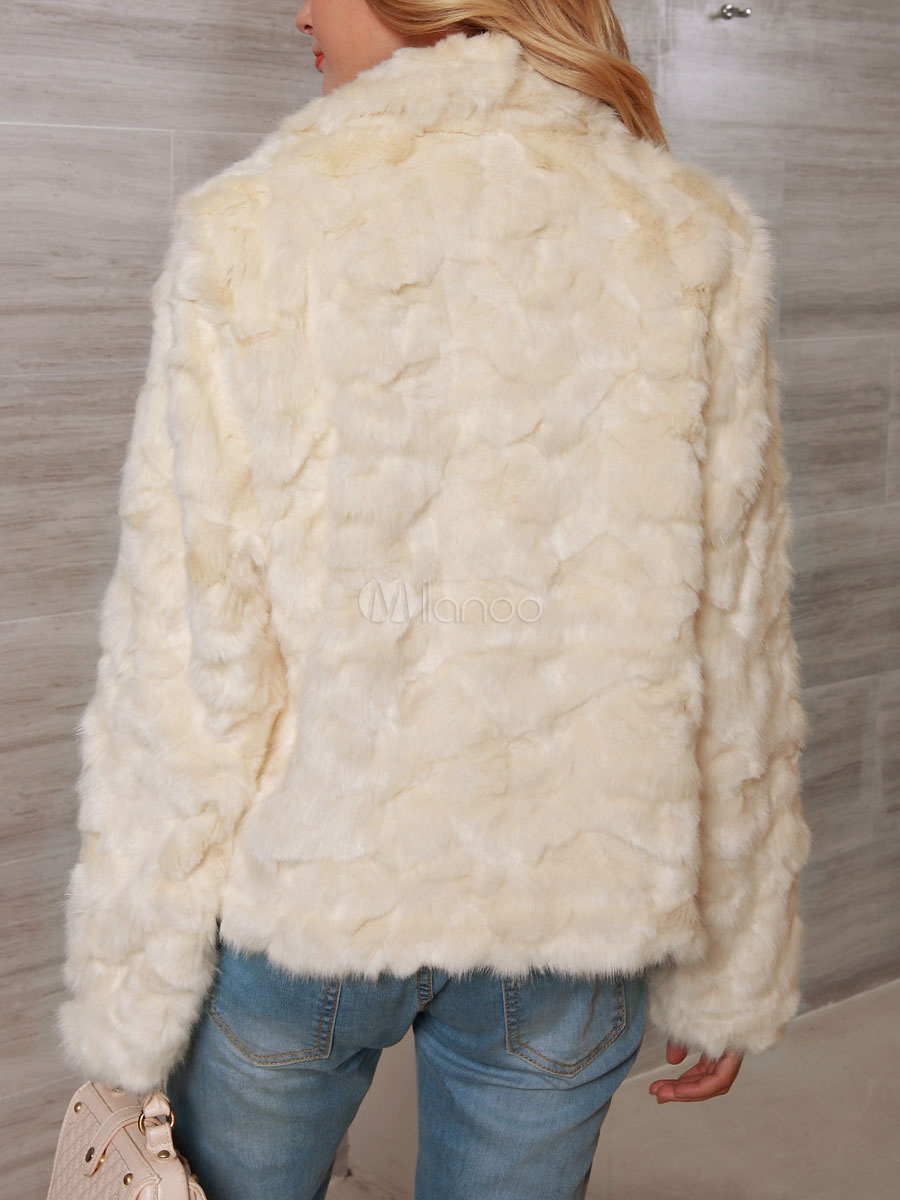 Faux Fur Coats White Fuzzy Coat Long Sleeves Front Button Women Winter