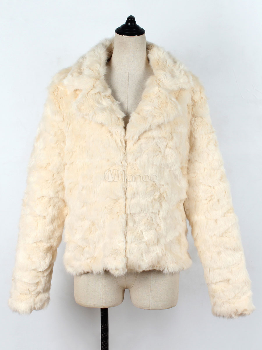 Faux Fur Coats White Fuzzy Coat Long Sleeves Front Button Women Winter ...