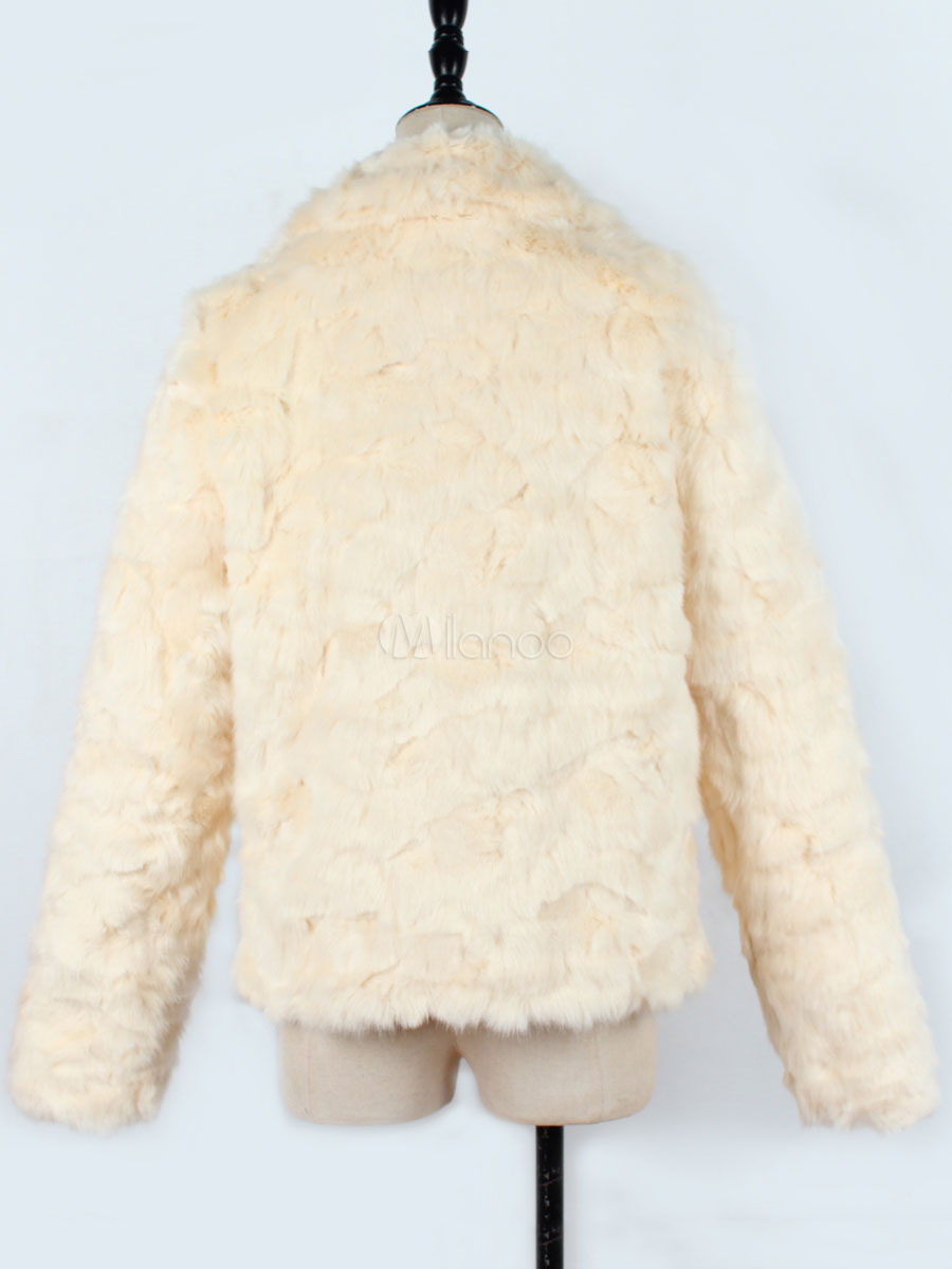 Faux Fur Coats White Fuzzy Coat Long Sleeves Front Button Women Winter ...