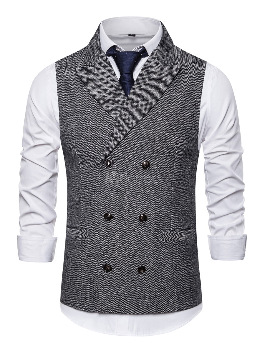 Men's Dress Vests Daily Casual Casual Turndown Collar Buttons Grey ...