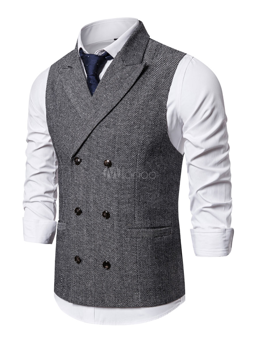 Men's Dress Vests Daily Casual Casual Turndown Collar Buttons Grey ...