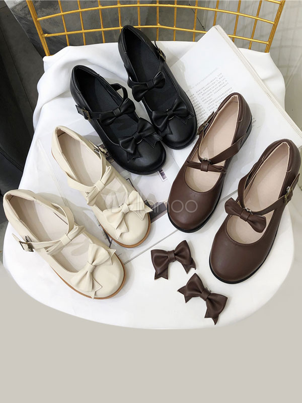 Sweet Lolita Footwear Black Buttons Bows Lolita Shoes - Milanoo.com