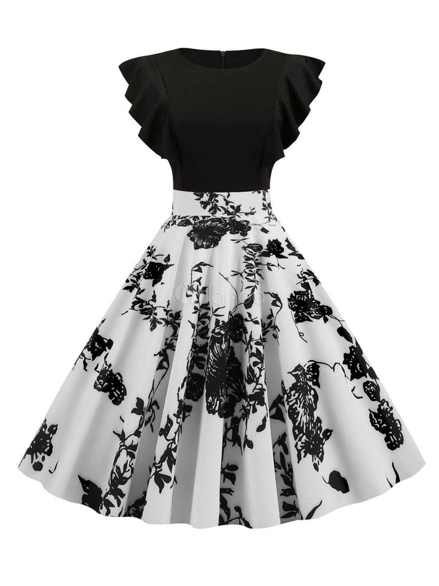Retro Dress 1950s Jewel Neck Sleeveless Woman Polka Dot Rockabilly ...