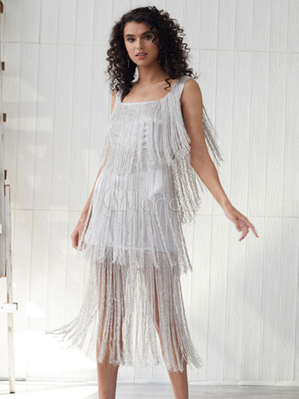 ボディコンワンピース レッド ノースリーブ フリンジ セクシー スクエアネック バックレス ボディコンシャスワンピース シースワンピース Milanoo Jp