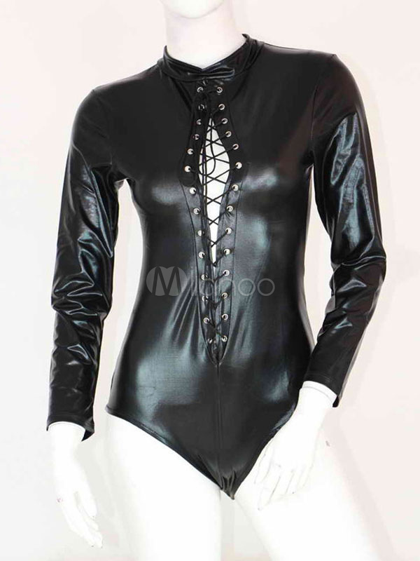 Pole Dance Costumes Lace Up Grommet PVC Sexy Costumes Women Night Club