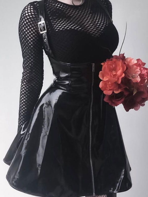 Skirt For Women Black Zipper PU Leather Casual Beautiful
