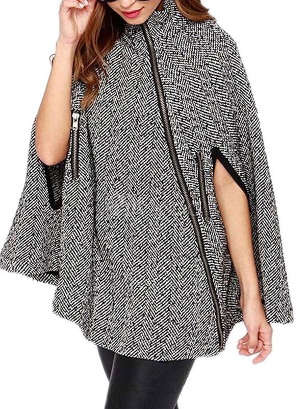 Poncho cape femme col roulé sans manches écossaise Manteau ...