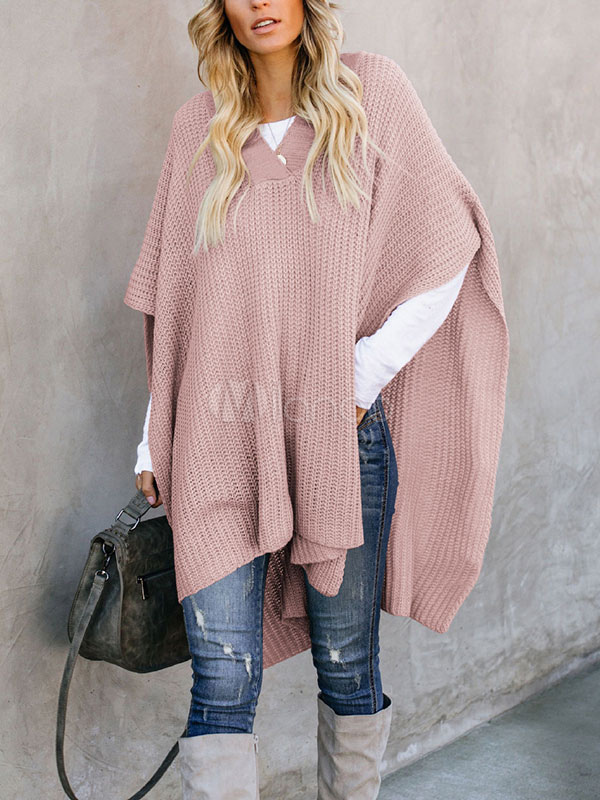 Women Poncho V Neck Poncho Oversized Cape - Milanoo.com