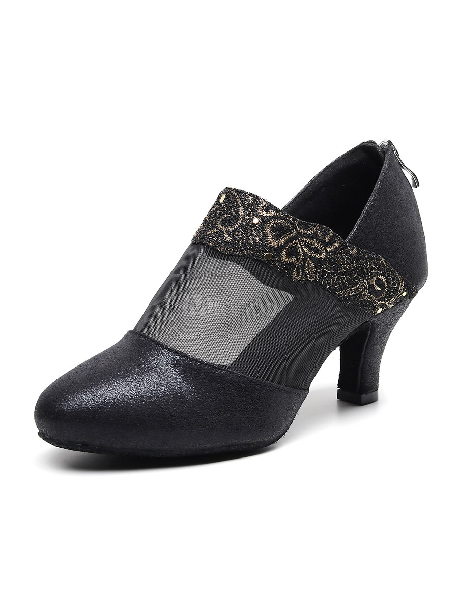Zapatos de baile latino Botines de baile de salón con punta redonda negro lentejuelas - Milanoo.com