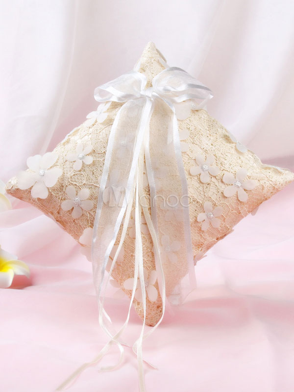 Ring Bearer Pillow Grace Satin Fabric Champagne Flowers Wedding