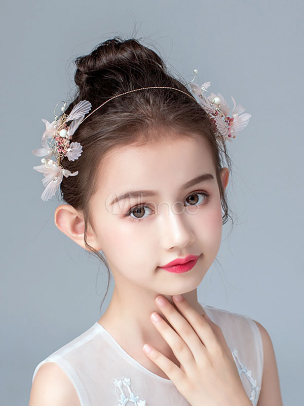 Flower Girl Headpieces Pink Pearls Shell Leaf Accessory Pearl Kids Hair